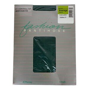 Vintage JCPenney Fashion Pantyhose Teal Herringbone Control Top Size Average